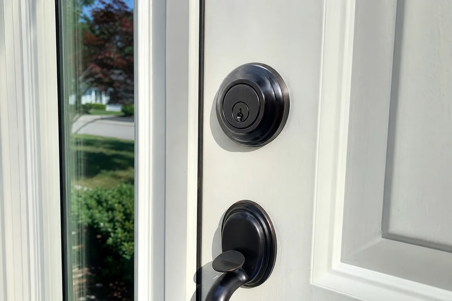 New deadbolt being installed in a front door, FL